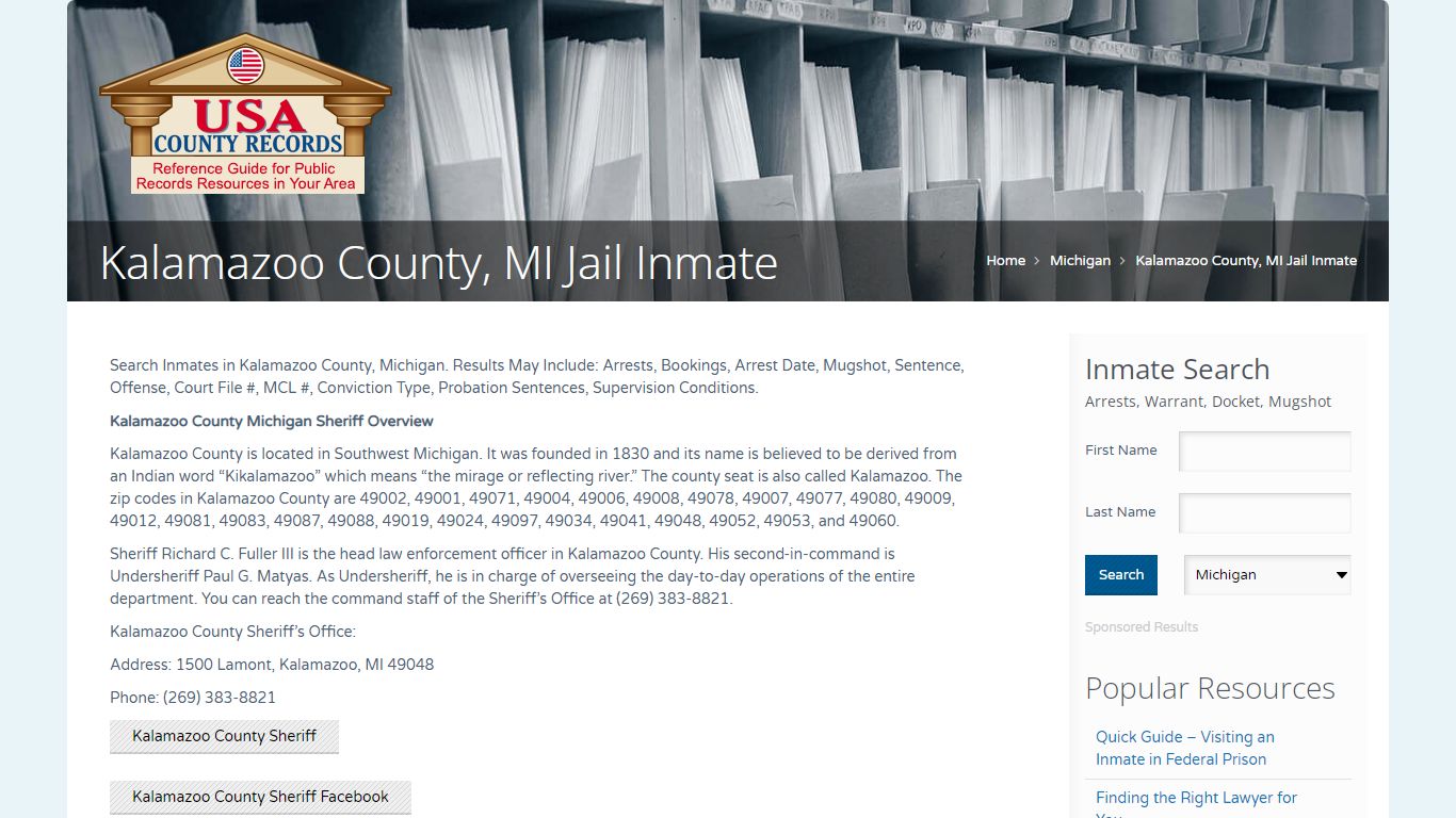 Kalamazoo County, MI Jail Inmate | Name Search